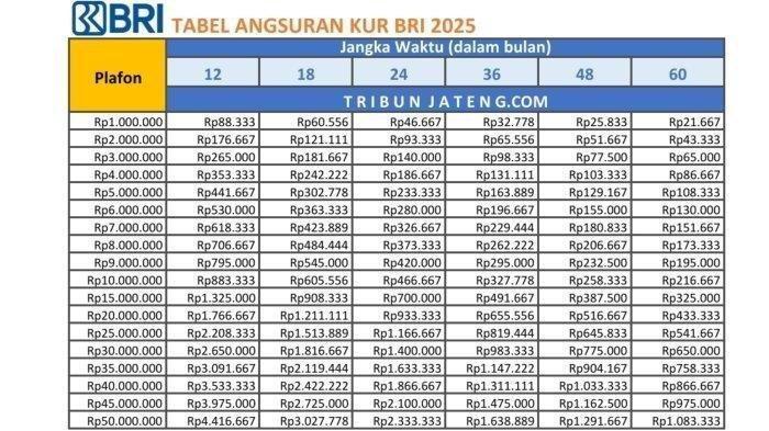 Tabel KUR BRI 2025
