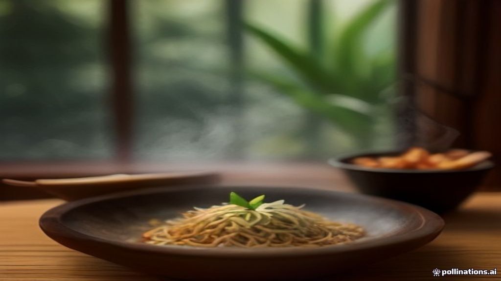 A plate of spicy and savory Mie Tarempa Batam noodles topped with shredded tuna and bean sprouts.