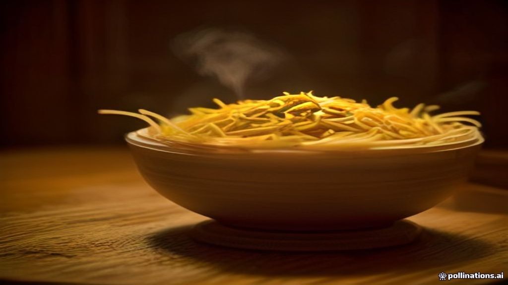 A plate of stir-fried Singapore noodles tossed with curry powder, shrimp, and vegetables.